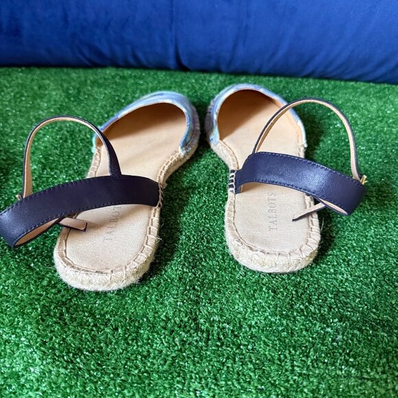 Talbots Size 9.5 Izzy D'Orsay Espadrilles Raffia Blue Madras Plaid Shoes Sandals - Picture 4 of 10